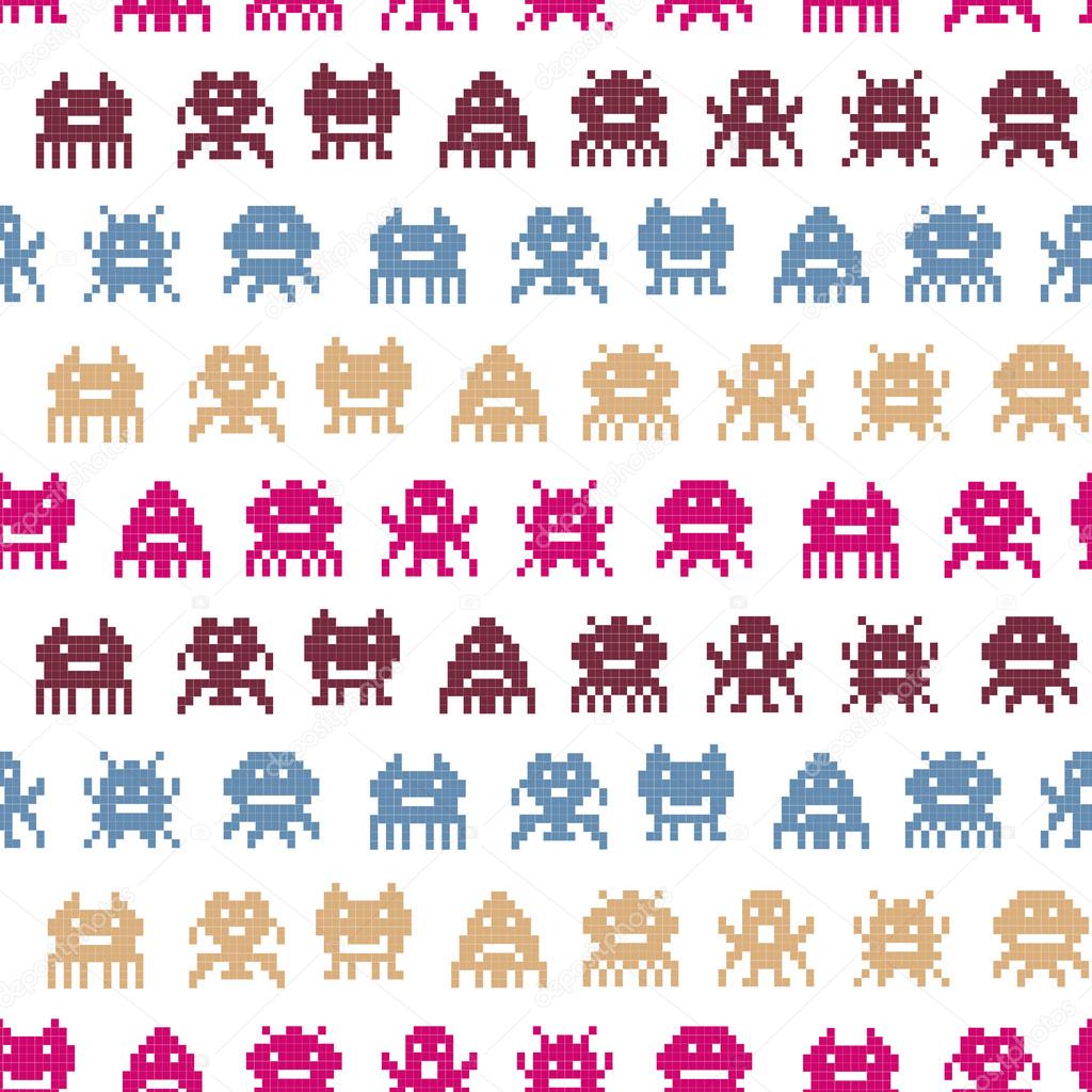 Seamless background with pixel alien monsters