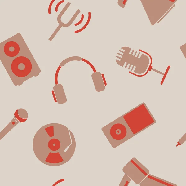 Fundo sem costura com música e equipamentos de áudio —  Vetores de Stock