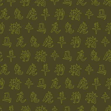 Çince zodyak işaretleri hiyeroglif ile sorunsuz arka plan