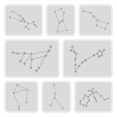 Set of monochrome icons with different constellations for your design clipart