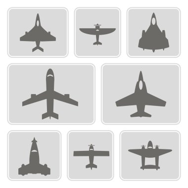 Tasarımınız için farklı uçaklar ile tek renkli simgeler kümesi
