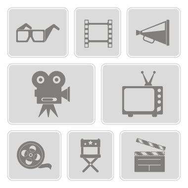 Tasarımınız için sinema sembolleri bulunan tek renkli simgeler kümesi