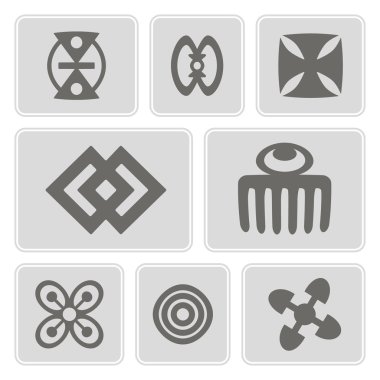 Set of monochrome icons with adinkra symbols for your design clipart