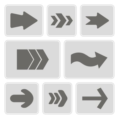 Tasarımınız için ok sembolleri bulunan tek renkli simgeler kümesi