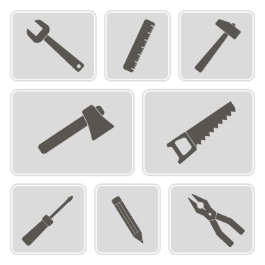 İnşaat aleti tasarımınız için ile tek renkli simgeler kümesi