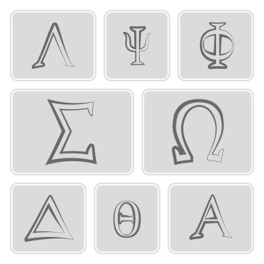 Tasarımınız için Yunan alfabesinin harfleri ile tek renkli Icons set