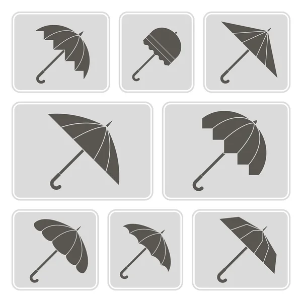 Set di icone monocromatiche con ombrelli per il vostro design — Vettoriale Stock