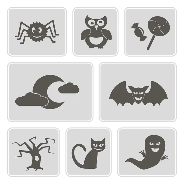 Conjunto de iconos monocromáticos con símbolos de Halloween para tu diseño — Vector de stock