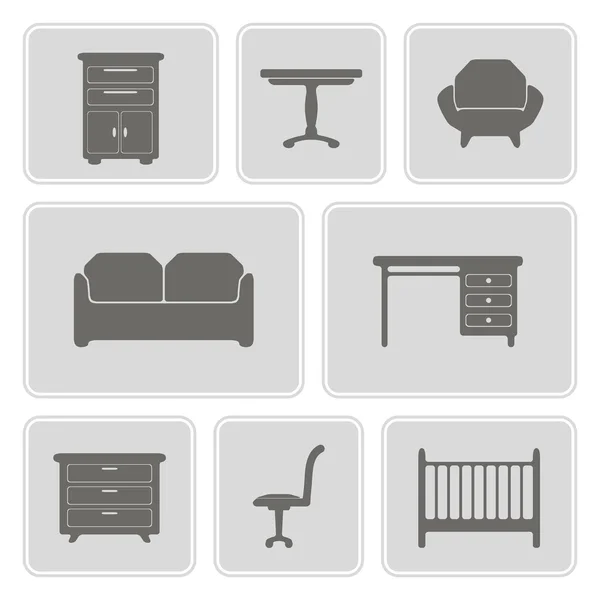 Set of monochrome icons with furniture for your design — Stock Vector