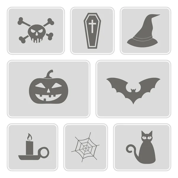 Conjunto de iconos monocromáticos con símbolos de Halloween para tu diseño — Vector de stock
