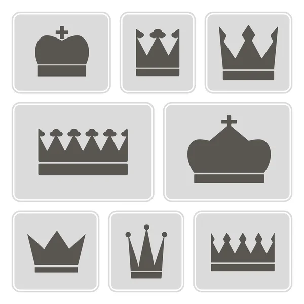 Set of monochrome icons with different crowns for your design — Stock Vector