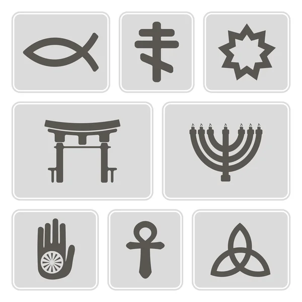 Conjunto de iconos monocromáticos con símbolos religiosos para tu diseño — Vector de stock