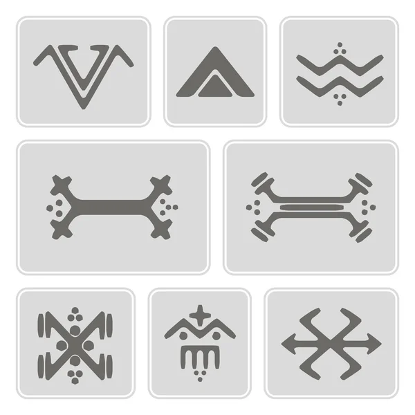 Conjunto de iconos monocromáticos con símbolos de tatuaje Touareg para su diseño — Vector de stock