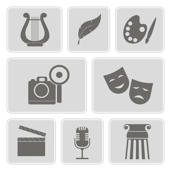 Set van zwart-wit pictogrammen met symbolen van kunst voor uw ontwerp — Stockvector