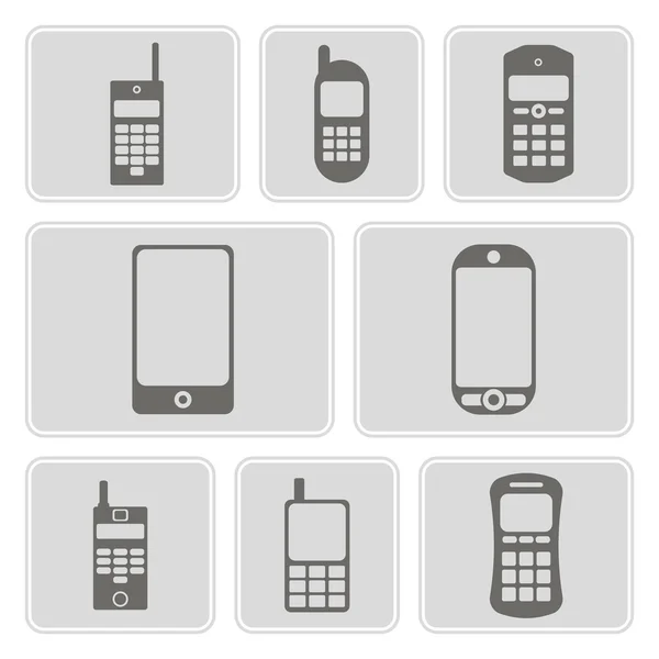 Set of monochrome icons with mobile phones for your design — Stock Vector