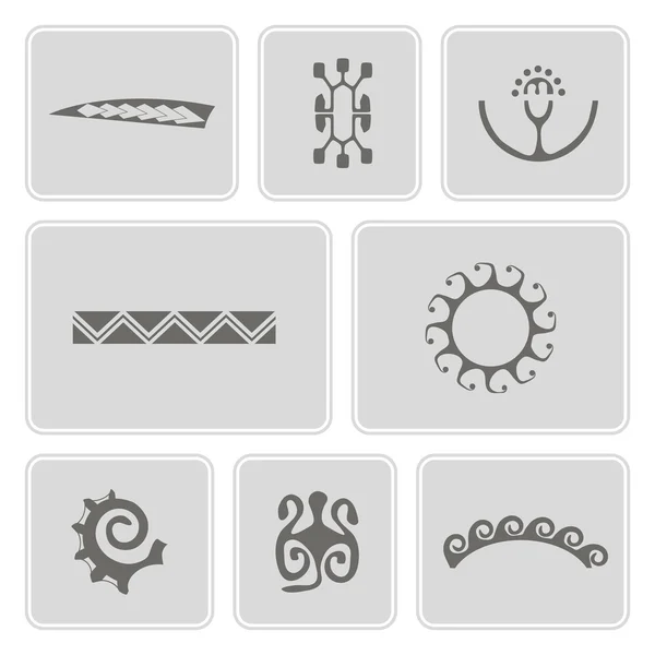 Set of monochrome icons with Polynesian tattoo symbols for your design — Stock Vector