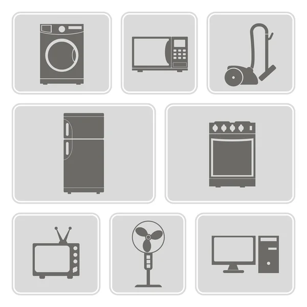 Conjunto de iconos monocromáticos con técnicas para el hogar para su diseño — Vector de stock
