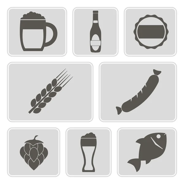 Set di icone monocromatiche con simboli di produzione e consumo di birra per il vostro design — Vettoriale Stock