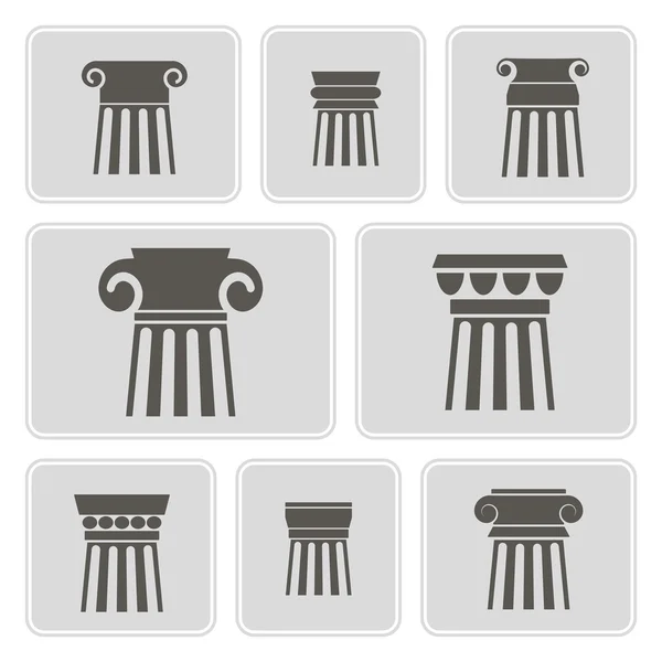 Conjunto de iconos monocromáticos con columnas antiguas para su diseño — Vector de stock