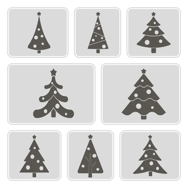 Set di icone monocromatiche con alberi di Natale per il vostro disegno — Vettoriale Stock