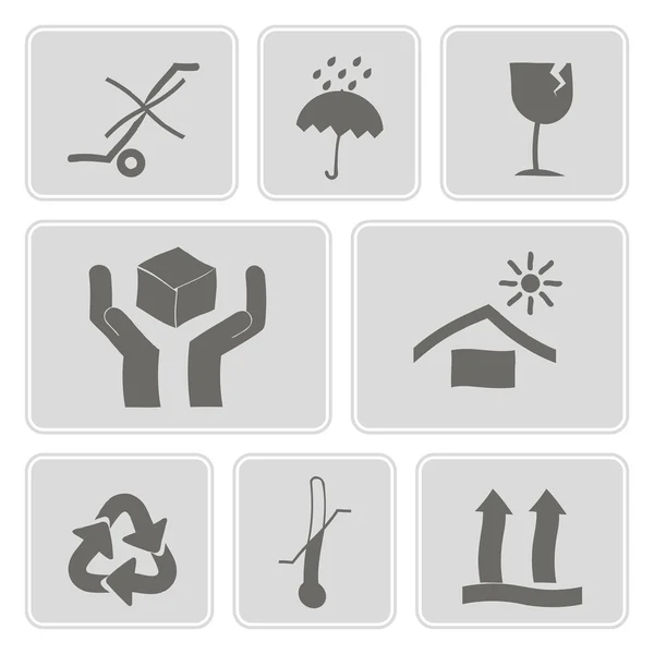 Conjunto de ícones monocromáticos com símbolos de embalagem para o seu design — Vetor de Stock