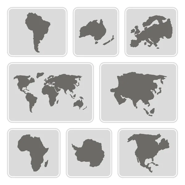Set of monochrome icons with continents for your design — Stock Vector
