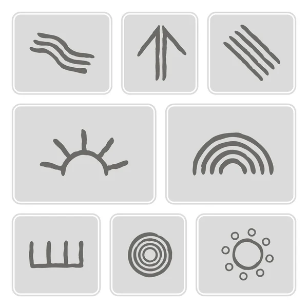 Set of monochrome icons with symbols of Australian aboriginal art for your design — Stock Vector