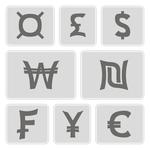 Conjunto de iconos monocromáticos con símbolos de moneda para tu diseño — Vector de stock