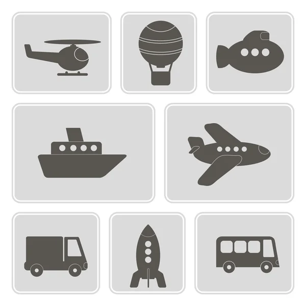 Conjunto de iconos monocromáticos con diferentes tipos de transporte para su diseño — Vector de stock