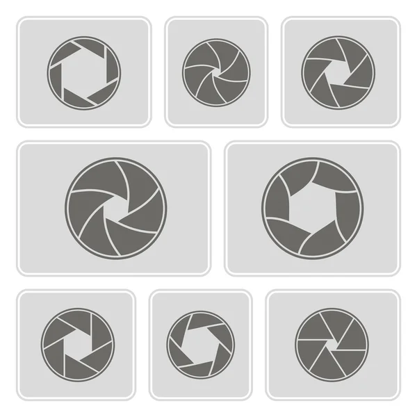 Set of monochrome icons with camera shutter symbols for your design — Stock Vector