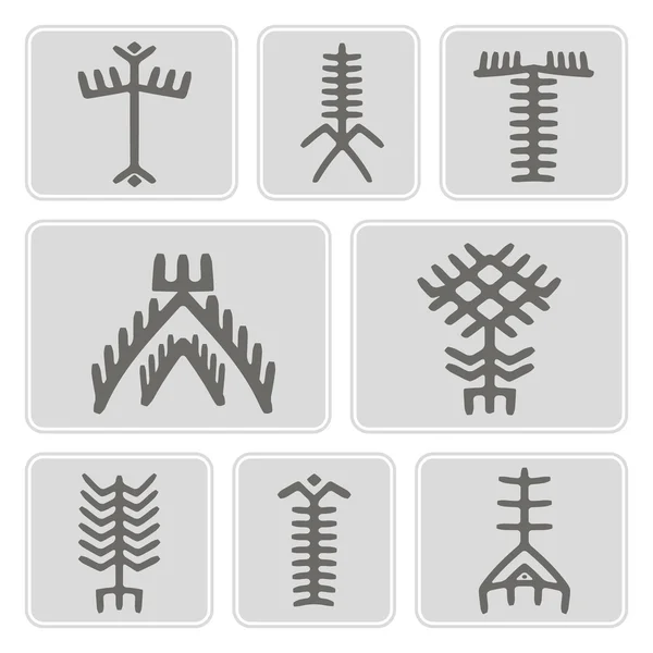 Set of monochrome icons with Touareg tattoo symbols for your design — Stock Vector