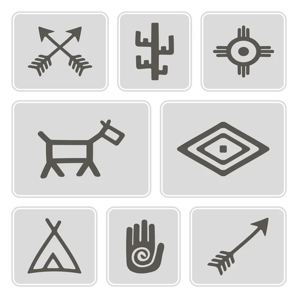 Set of monochrome icons with native american symbols for your design — Stock Vector