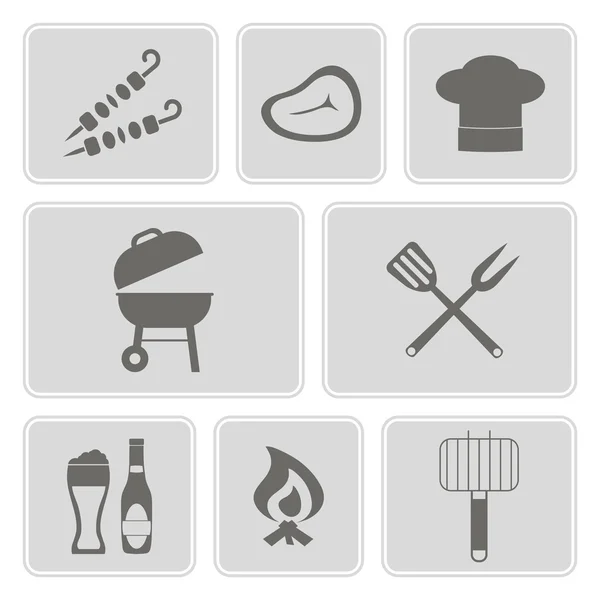 Set of monochrome icons with symbols of barbecue for your design — Stock Vector