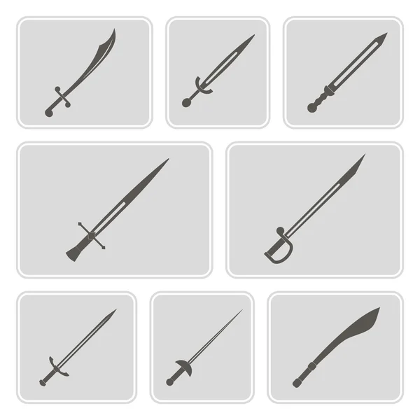 Set of monochrome icons with swords for your design — Stock Vector