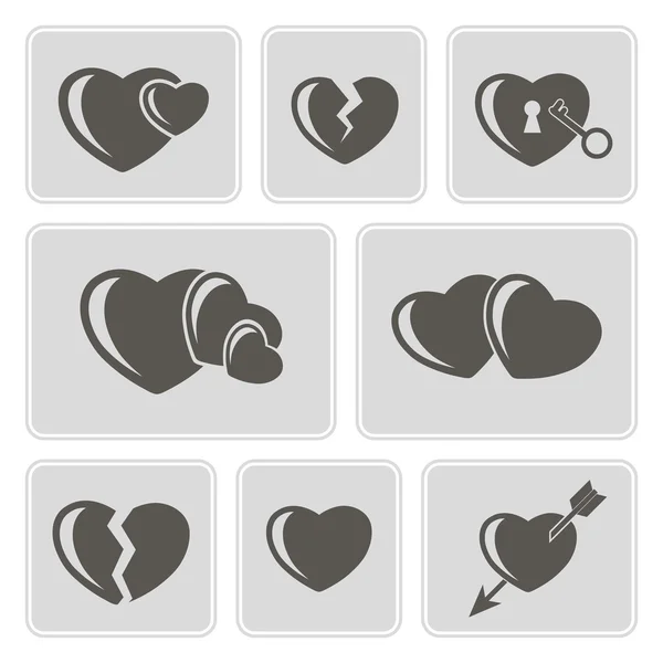 Set of monochrome icons with hearts for your design — Stock Vector