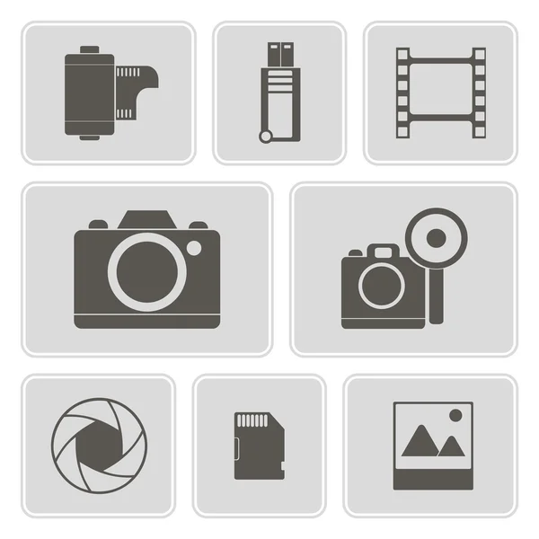 Fekete-fehér ikonok photography téma a tervezési — Stock Vector