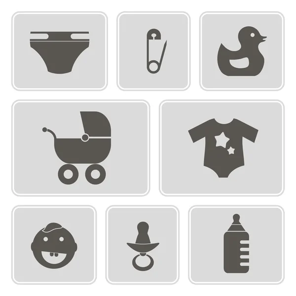 Set of monochrome icons with baby stuff for your design — Stock Vector