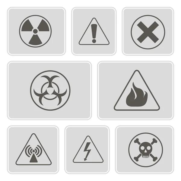 Set of monochrome icons with warning signs for your design — 图库矢量图片