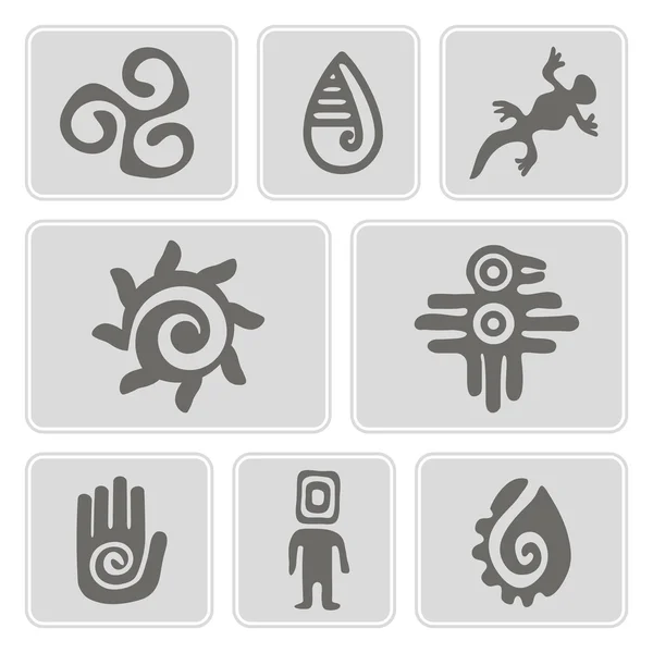 Set of monochrome icons with Mexican relics dingbats characters for your design — Stock Vector