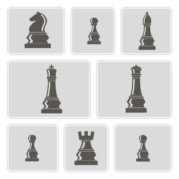 Conjunto de ícones monocromáticos com peças de xadrez para o seu design — Vetor de Stock