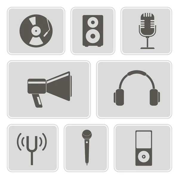 Set of monochrome icons with music and audio equipment for your design — Stock Vector