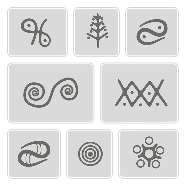Set of monochrome icons with Trypillian culture ornaments for your design — Stock Vector