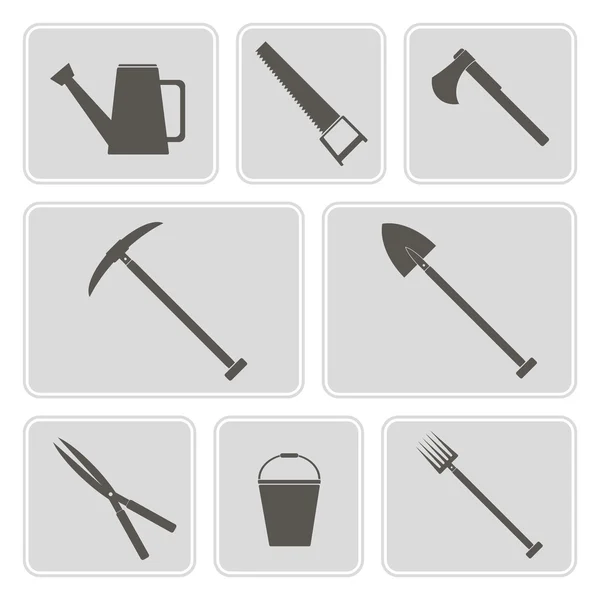 Set of monochrome icons with horticultural tools for your design — Stock Vector