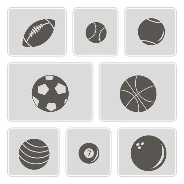 Set of monochrome icons with sports balls for your design — Stock Vector