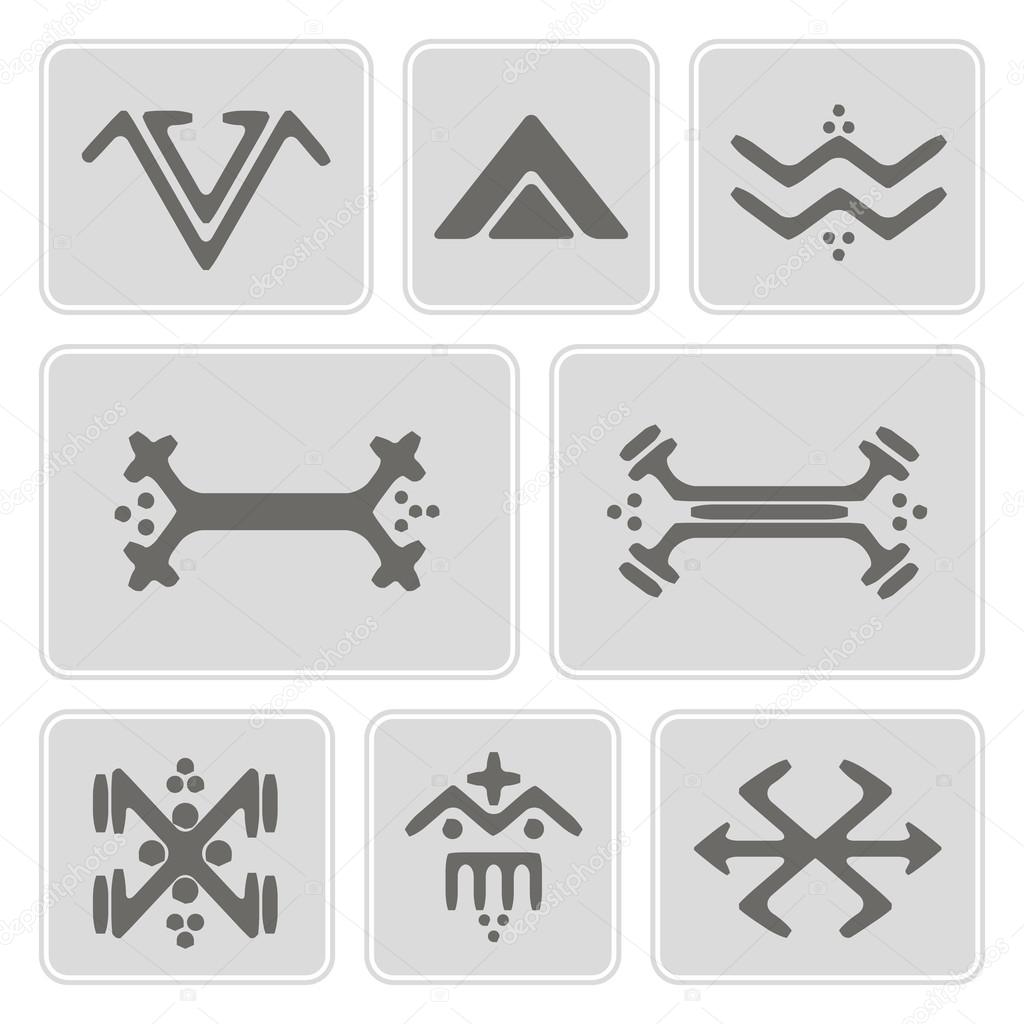 Set of monochrome icons with Touareg tattoo symbols for your design