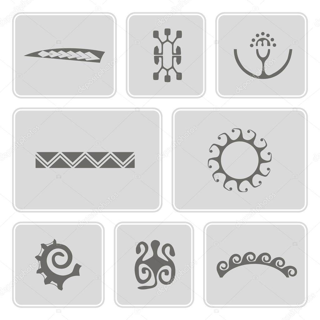 Set of monochrome icons with Polynesian tattoo symbols for your design