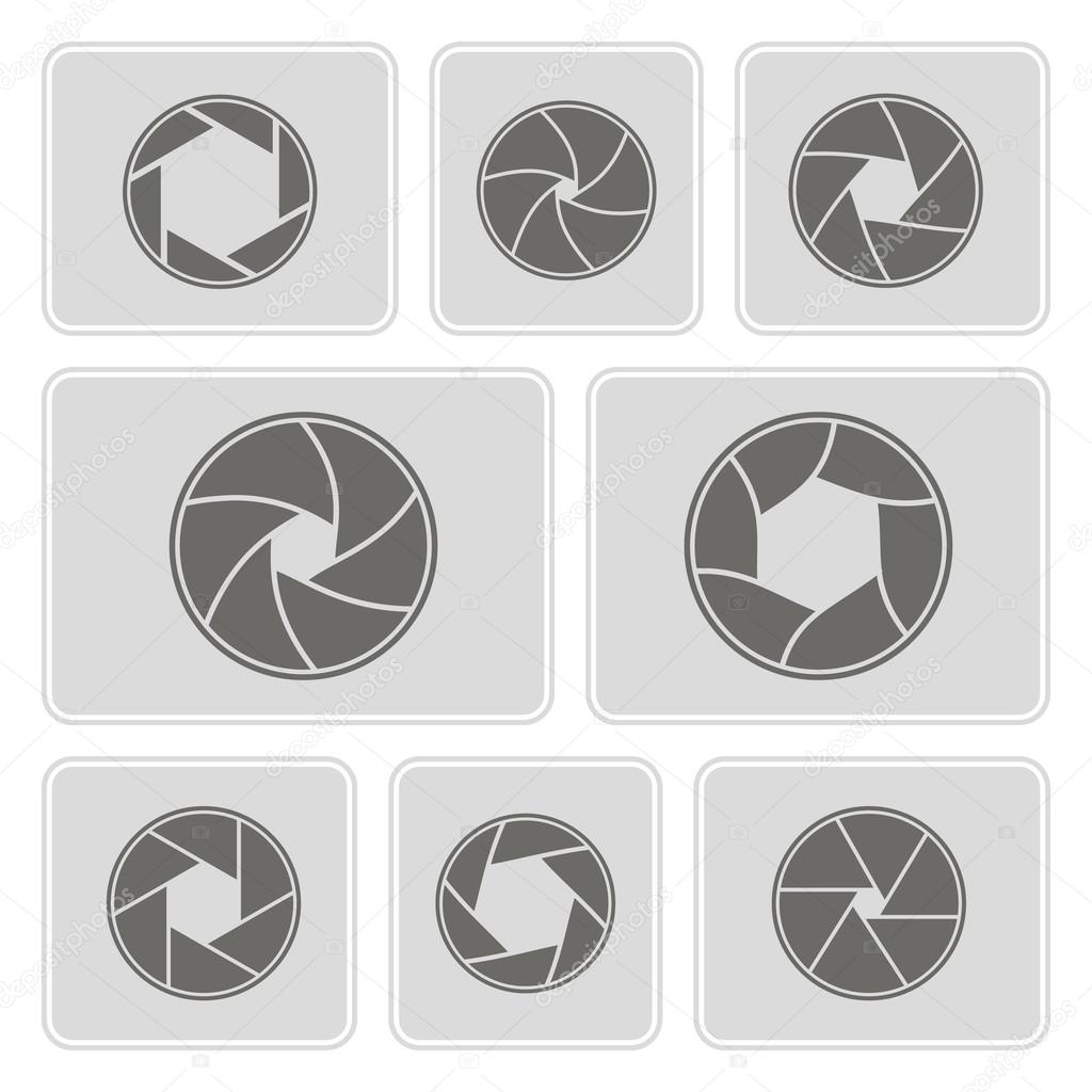Set of monochrome icons with camera shutter symbols for your design