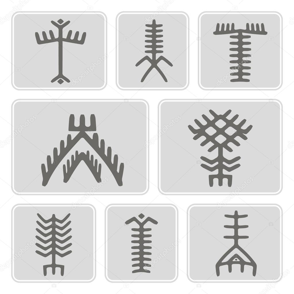 Set of monochrome icons with Touareg tattoo symbols for your design