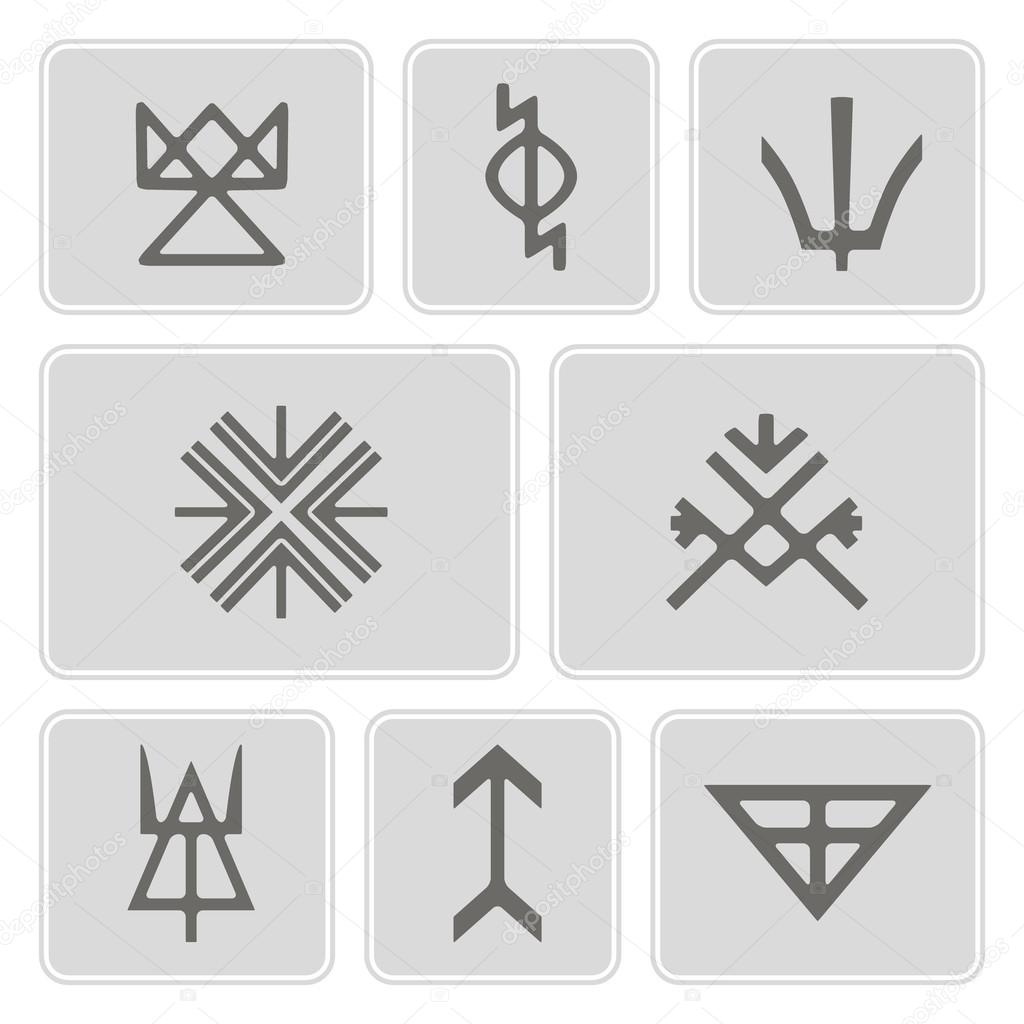 Set of monochrome icons with Slavic pagan symbols for your design