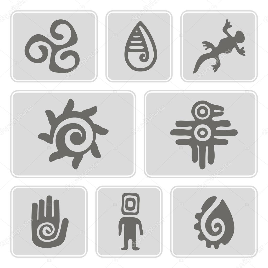 Set of monochrome icons with Mexican relics dingbats characters for your design